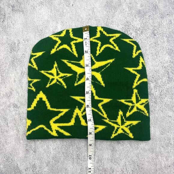 y2k grunge gothic punk green and yellow star beanie - Picture 6 of 7